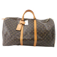 Louis Vuitton Brown Monogram Canvas Leather Keepall 60 cm Duffle Bag Luggage