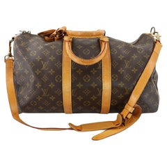 Louis Vuitton Brown Monogram Canvas Leather Keepall Bandouliere 45 cm Duffle Bag