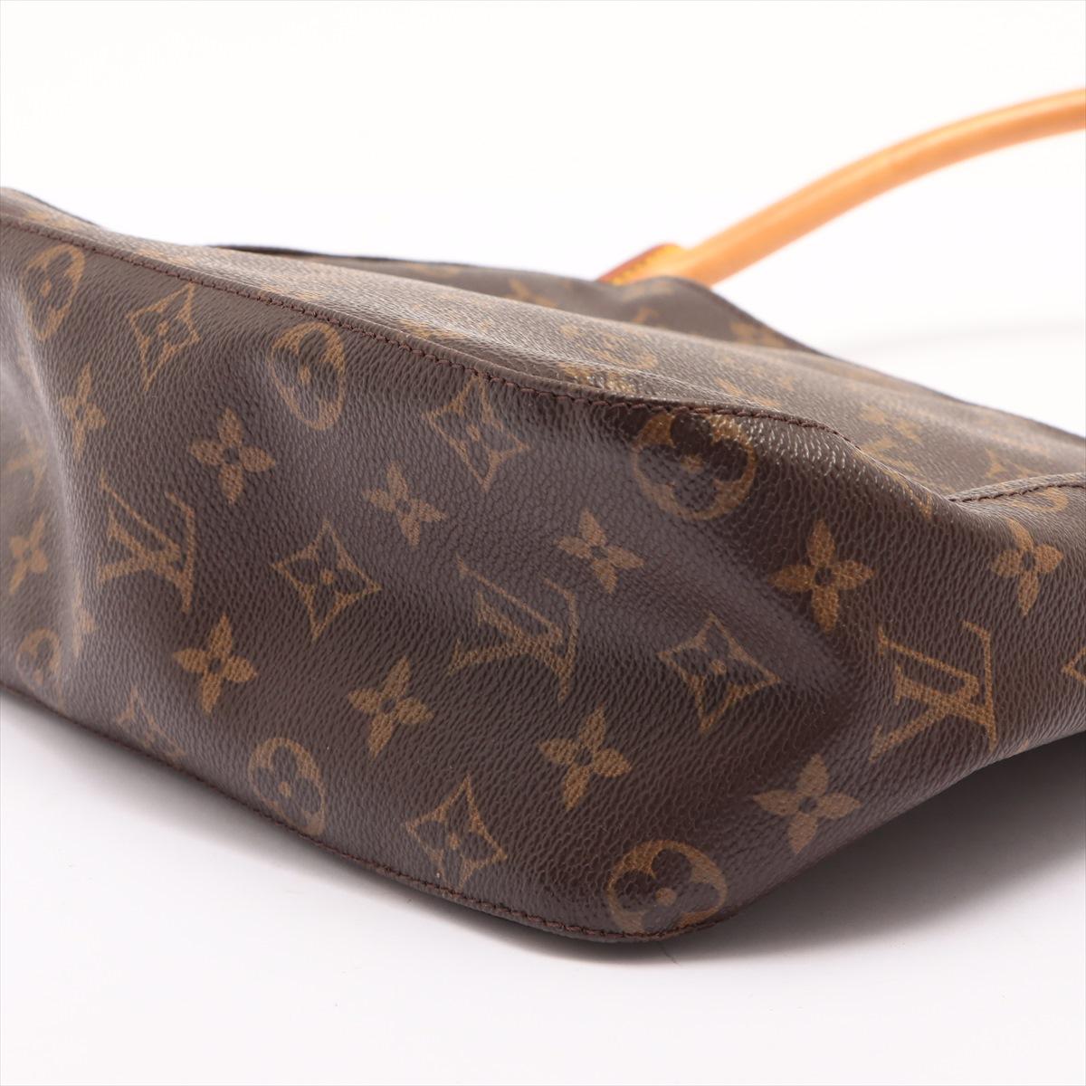 Black Louis Vuitton Brown Monogram Canvas Leather Looping MM Shoulder Bag For Sale
