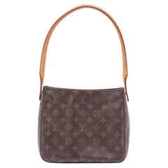 Vintage Louis Vuitton Brown Monogram Canvas Leather Looping MM Shoulder Bag