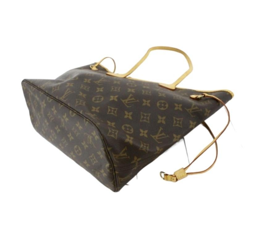 Louis Vuitton Brown Monogram Canvas Leather Neverfull MM Tote Bag In Good Condition In Irvine, CA