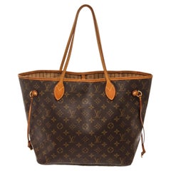 Vintage Louis Vuitton Brown Monogram Canvas Leather Neverfull MM Tote Bag