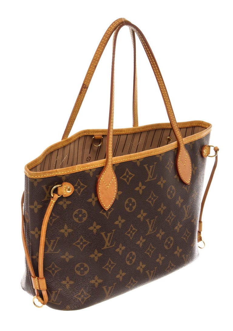 Louis Vuitton Brown Monogram Canvas Leather Neverfull PM Tote Bag In Good Condition For Sale In Irvine, CA