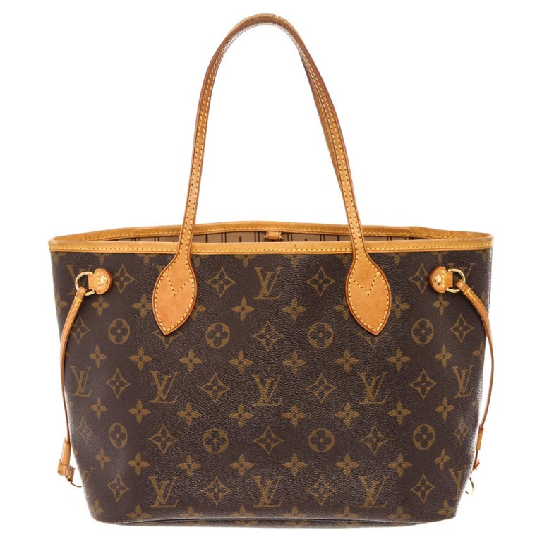 Louis Vuitton Brown Monogram Canvas Leather Neverfull PM Tote Bag For Sale