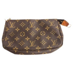 Vintage Louis Vuitton Brown Monogram Canvas Leather Pochette Accessoires Pouch Bag
