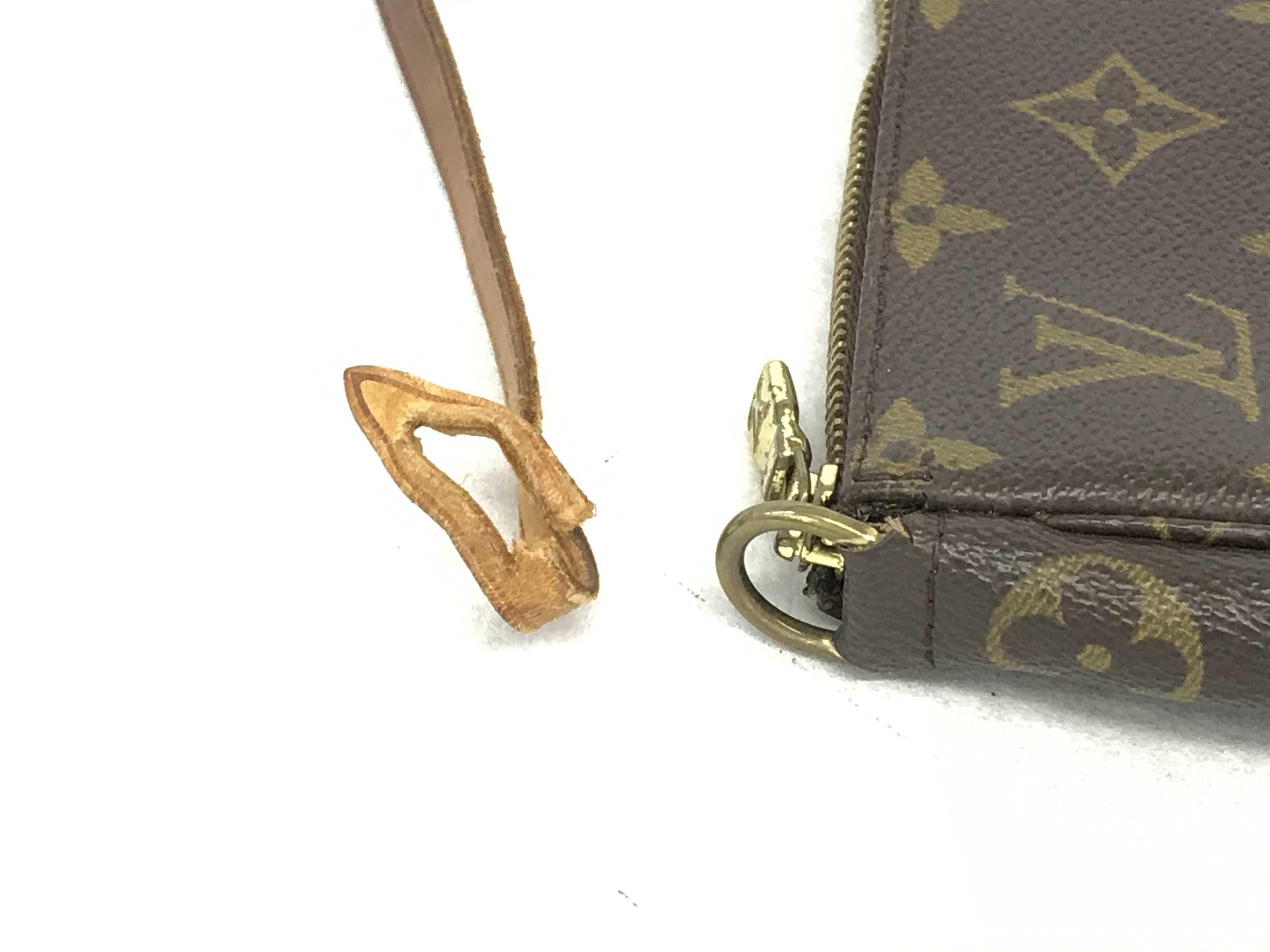 Gray Louis Vuitton Brown Monogram Canvas Leather Pochette Accessoires Shoulder Bag For Sale