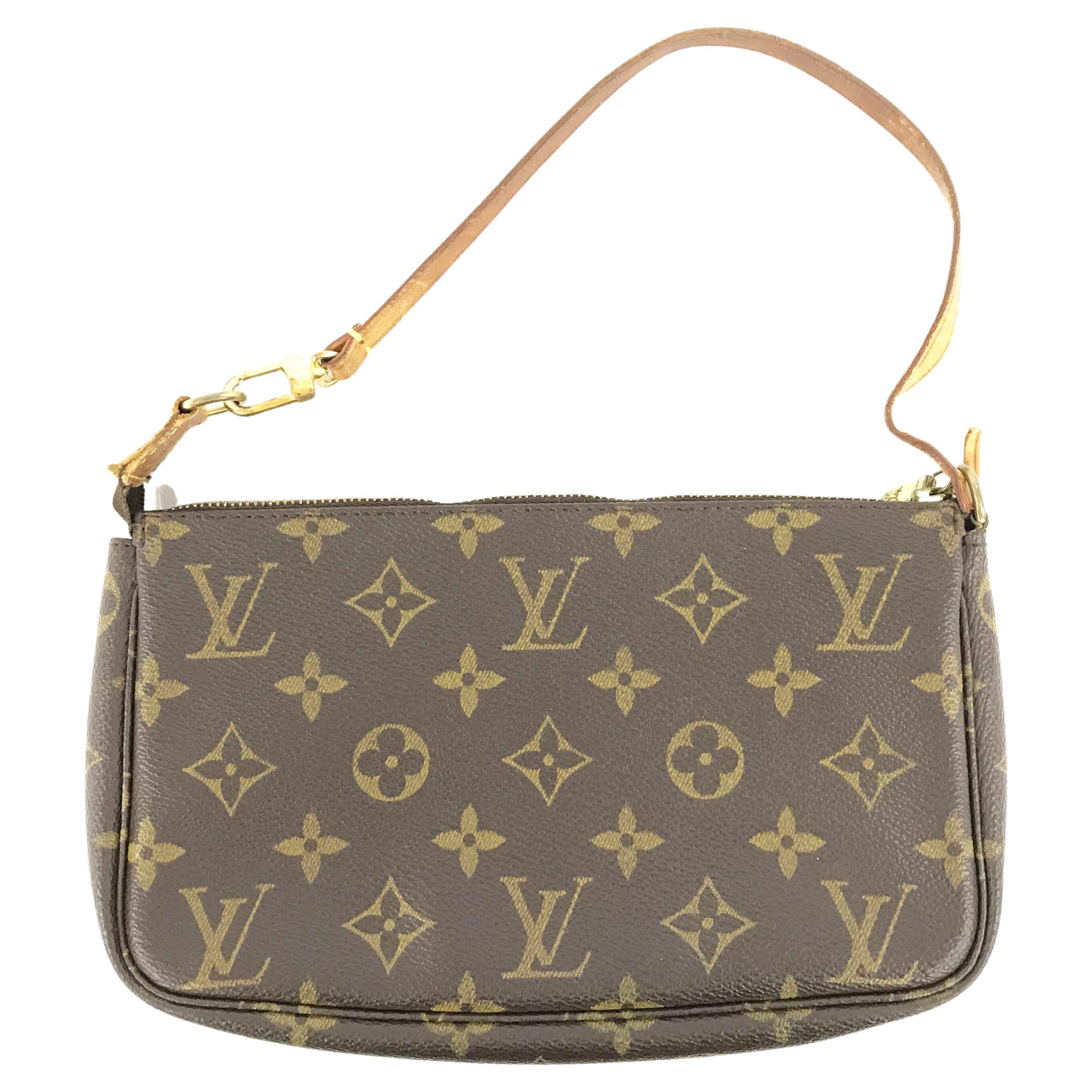 Louis Vuitton Brown Monogram Canvas Leather Pochette Accessoires Shoulder Bag For Sale