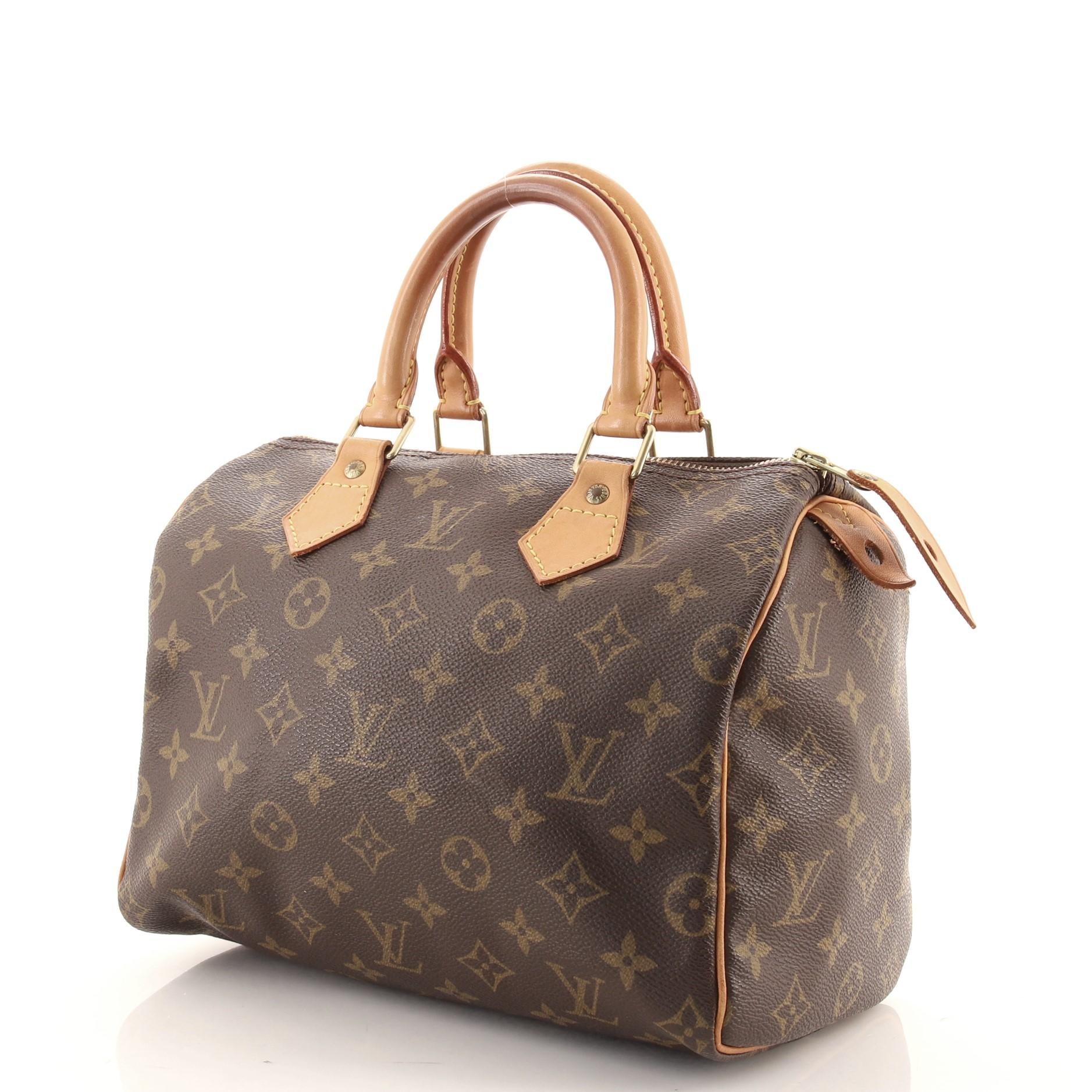 Louis Vuitton Brown Monogram Canvas Leather Speedy 25 cm Handbag In Good Condition For Sale In Irvine, CA