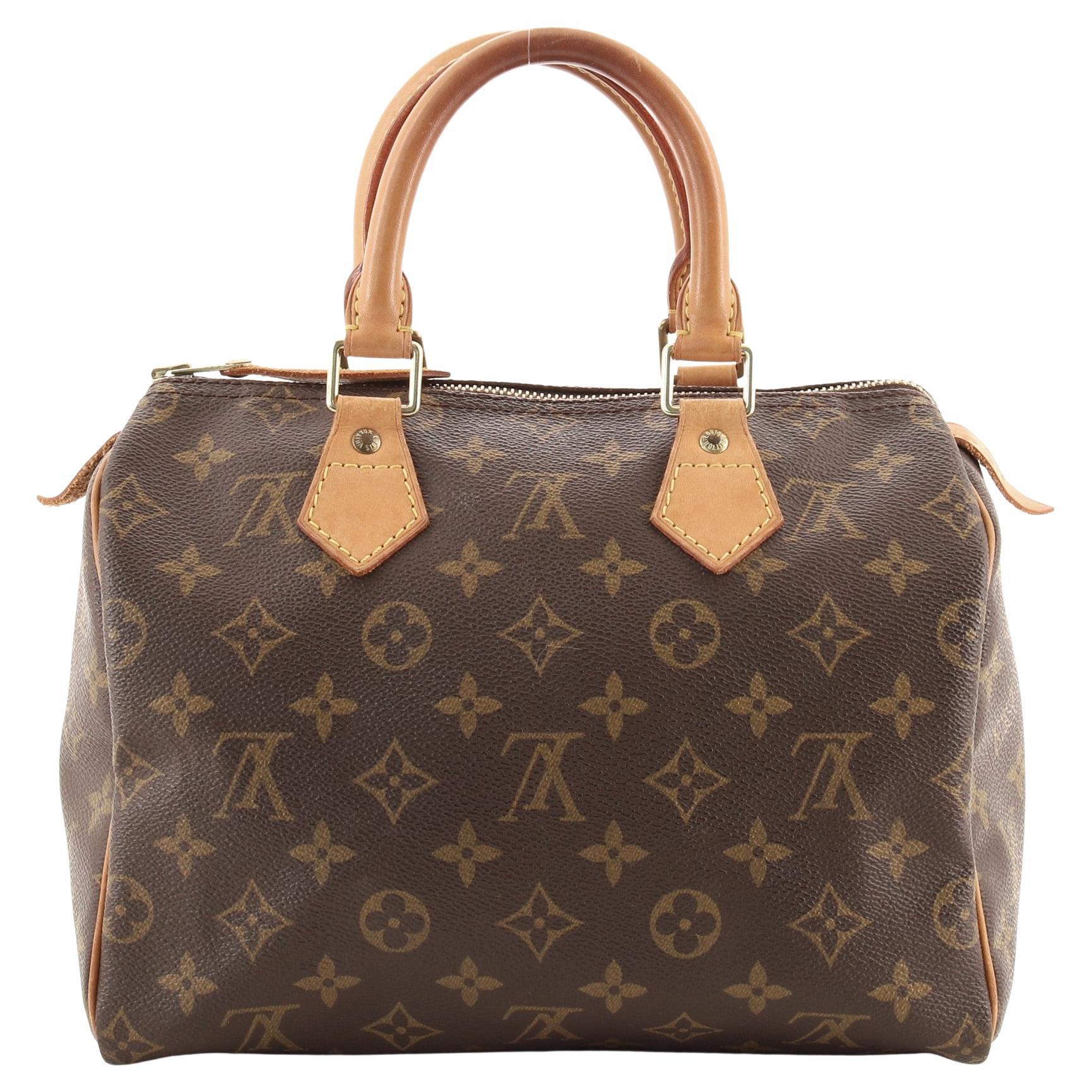 Louis Vuitton Brown Monogram Canvas Leather Speedy 25 cm Handbag For Sale