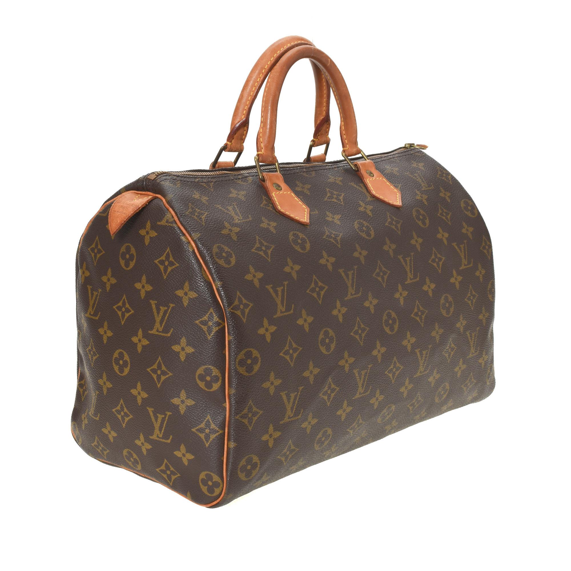 Black Louis Vuitton Brown Monogram Canvas Leather Speedy 35 cm Handbag