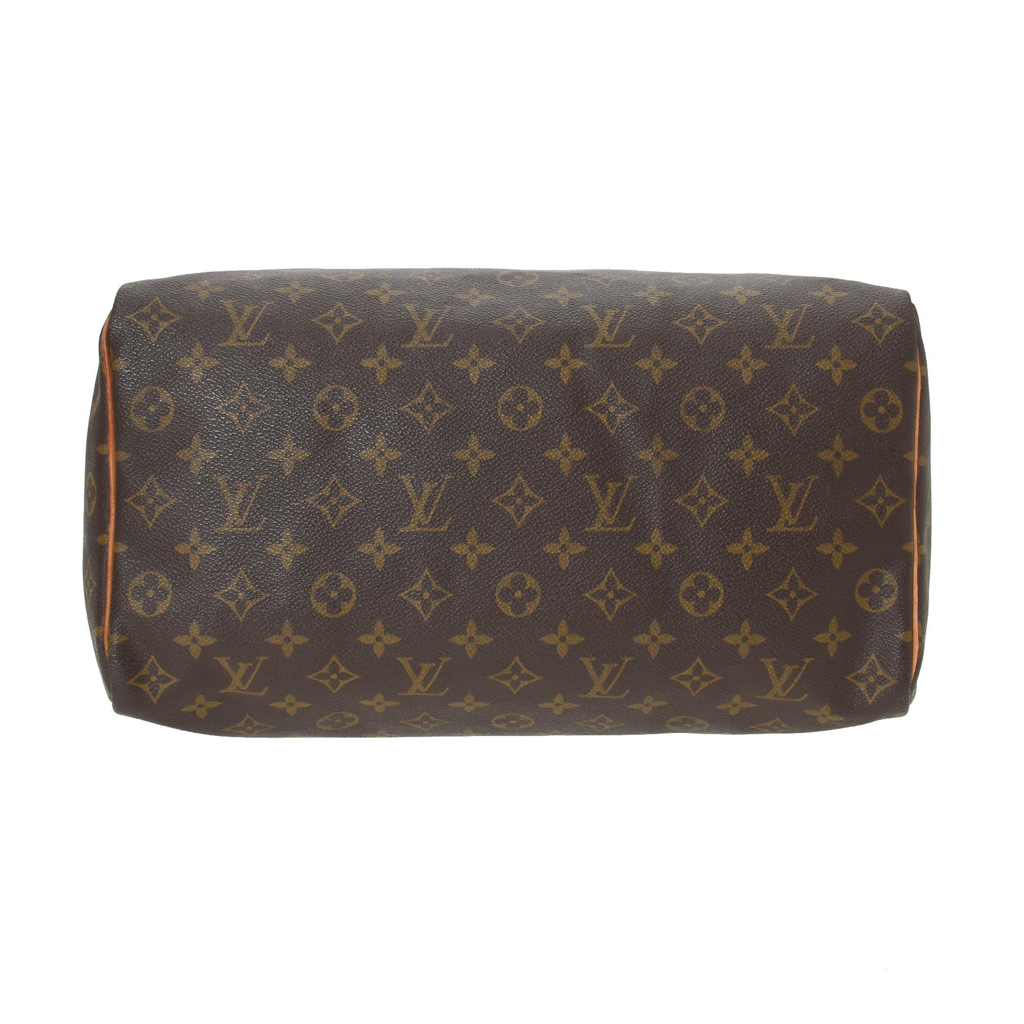 Louis Vuitton Brown Monogram Canvas Leather Speedy 35 cm Handbag In Good Condition In Irvine, CA