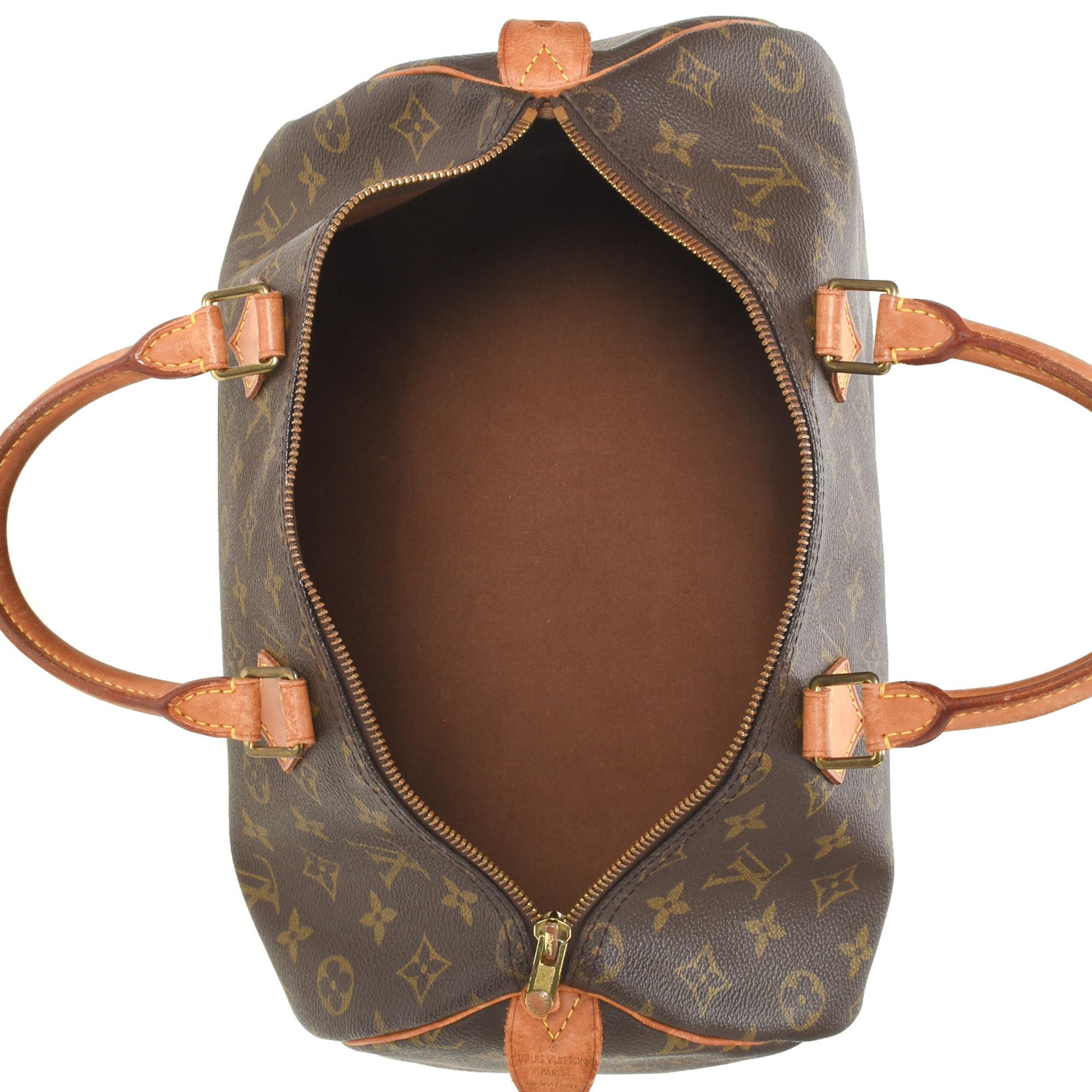 Women's Louis Vuitton Brown Monogram Canvas Leather Speedy 35 cm Handbag