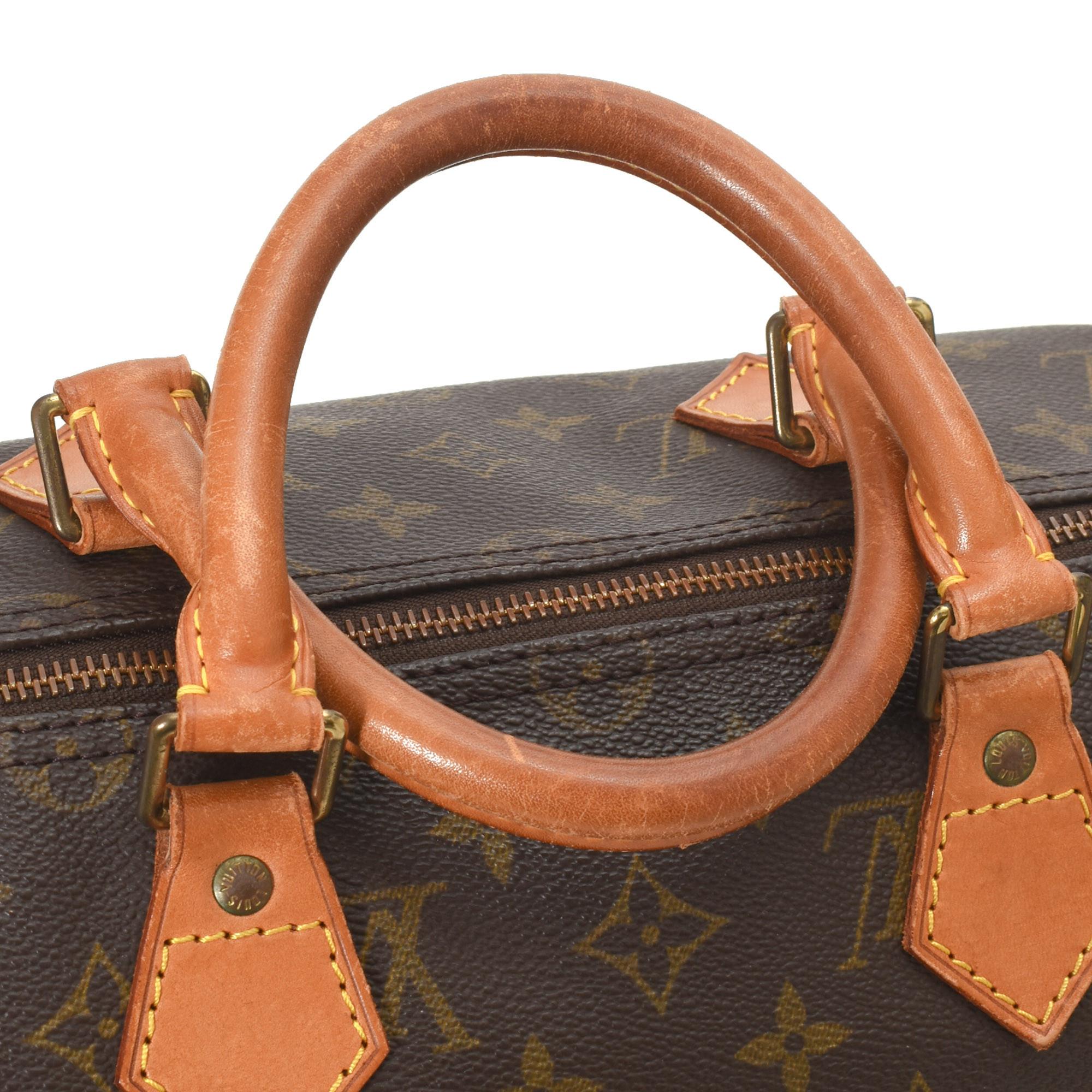 Louis Vuitton Brown Monogram Canvas Leather Speedy 35 cm Handbag 3