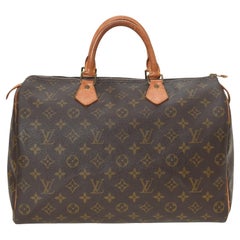 Vintage Louis Vuitton Brown Monogram Canvas Leather Speedy 35 cm Handbag
