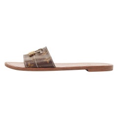 Louis Vuitton Brown Monogram Canvas Lock It Flat Slides Size 37.5