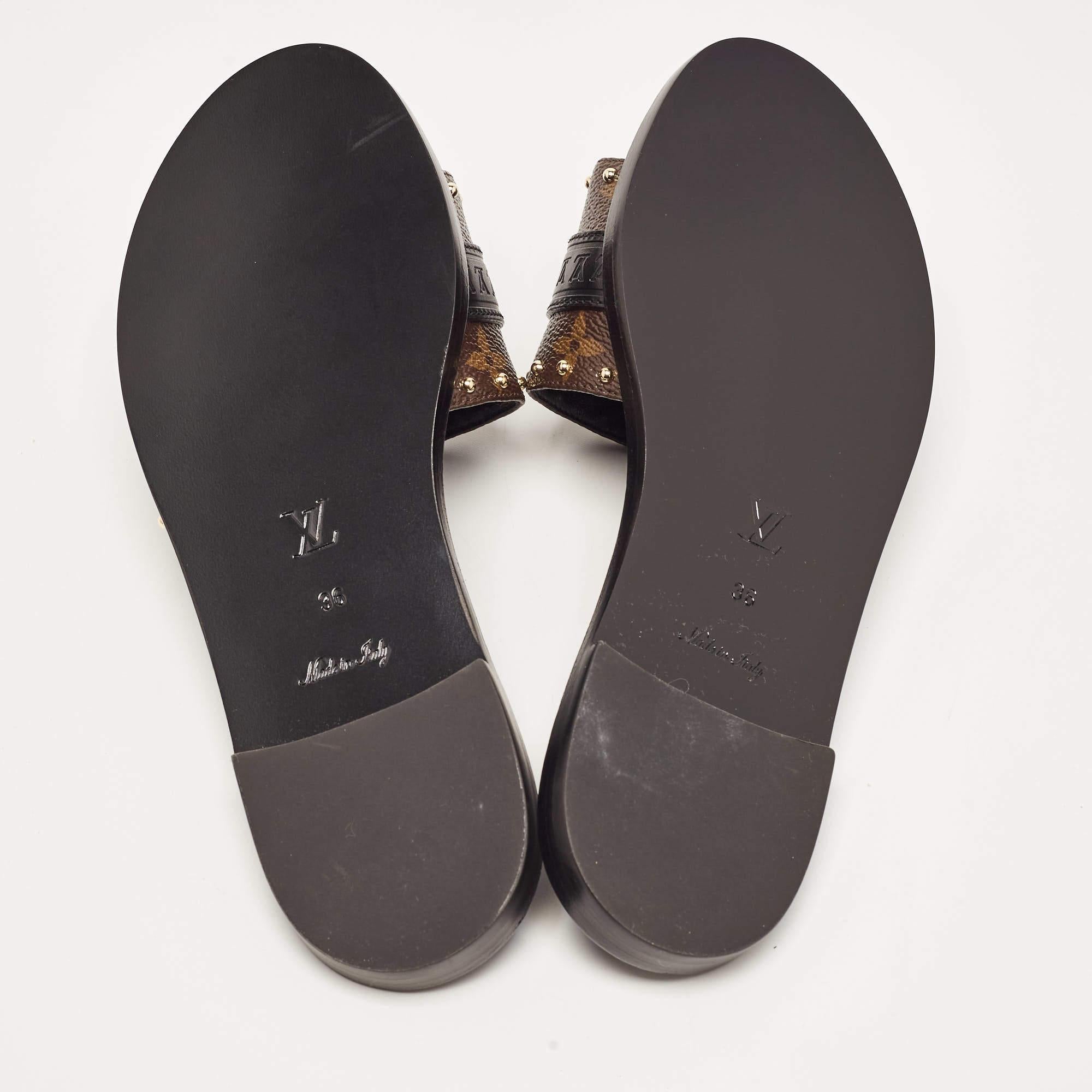 Louis Vuitton Brown Monogram Canvas Lock It Flat Slides Size36 2