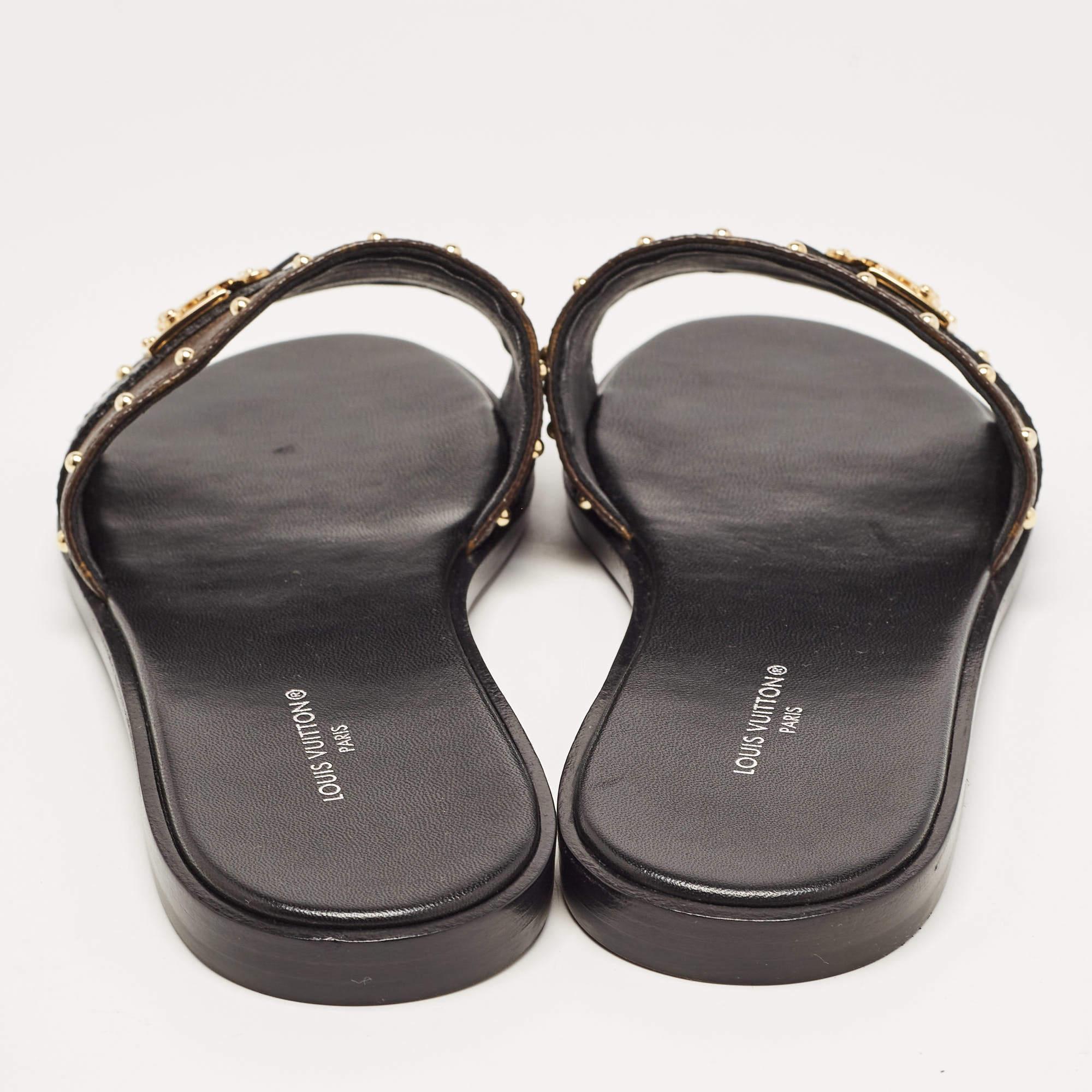 Louis Vuitton Brown Monogram Canvas Lock It Flat Slides Size36 3