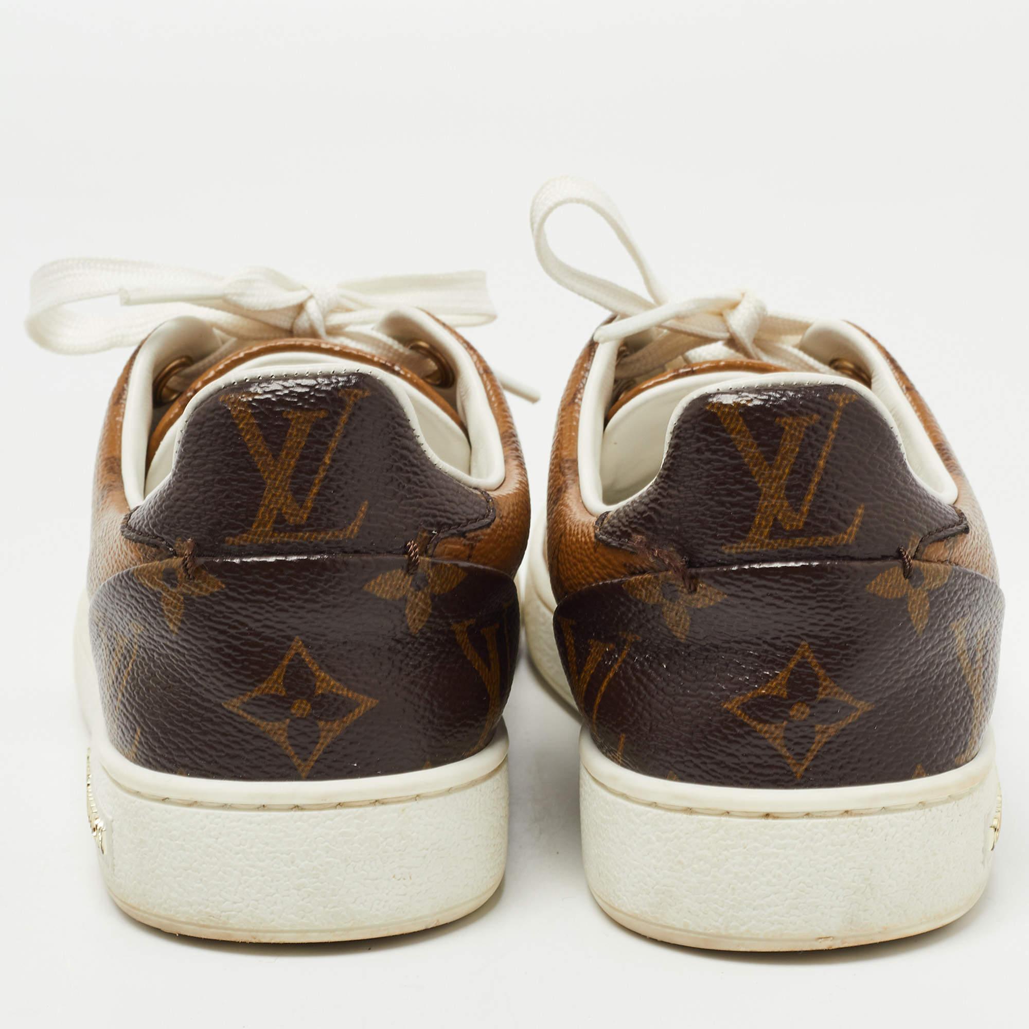 Beige Louis Vuitton Brown Monogram Canvas Low Top Sneakers Size 35