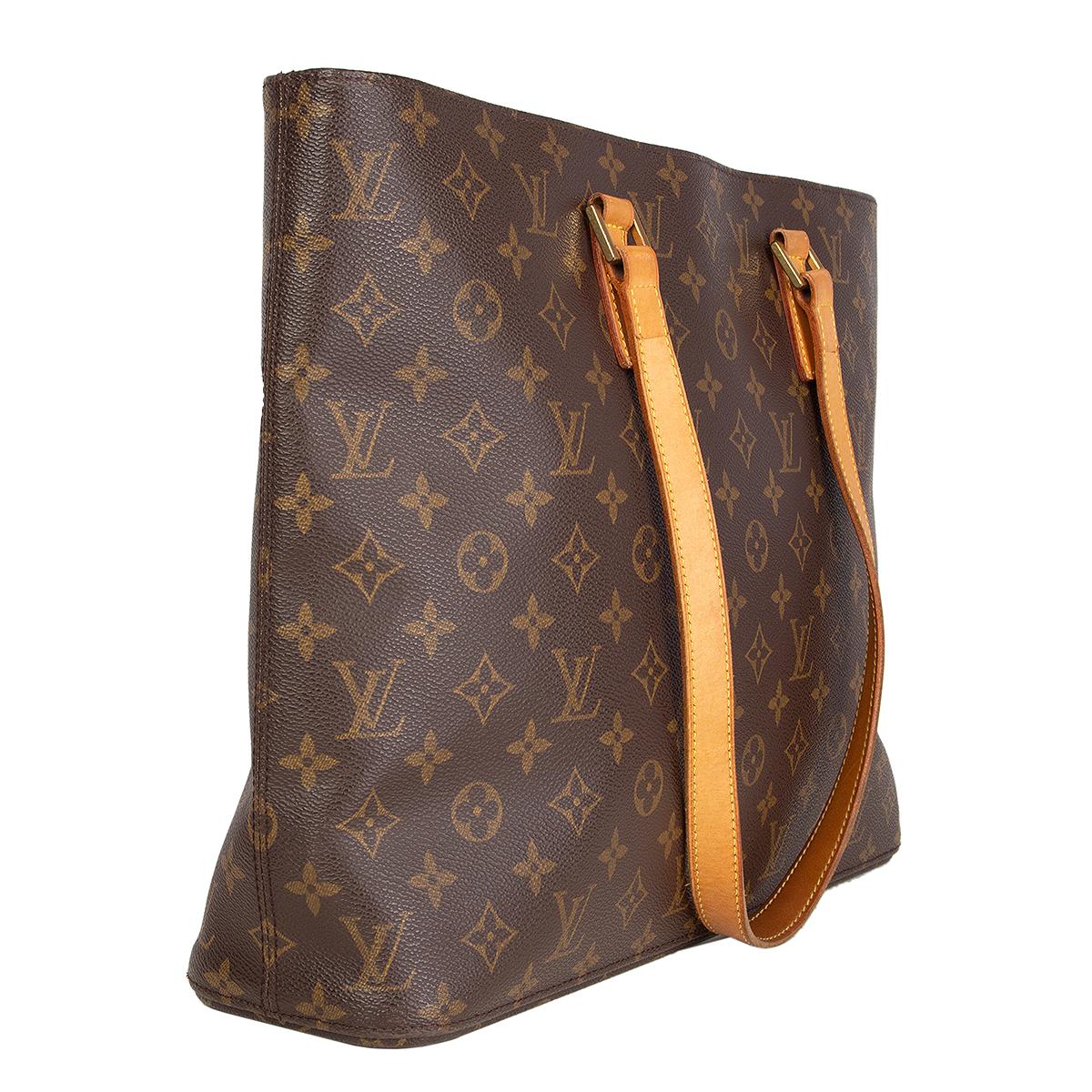 Louis Vuitton 'Luco' tote in classic brown Monogram Canvas. Opens with a zipper on top and is lined in beige microfibre with one zipper pocket against the back and threr open pockets against the front. Has been carried with patina to the leather,