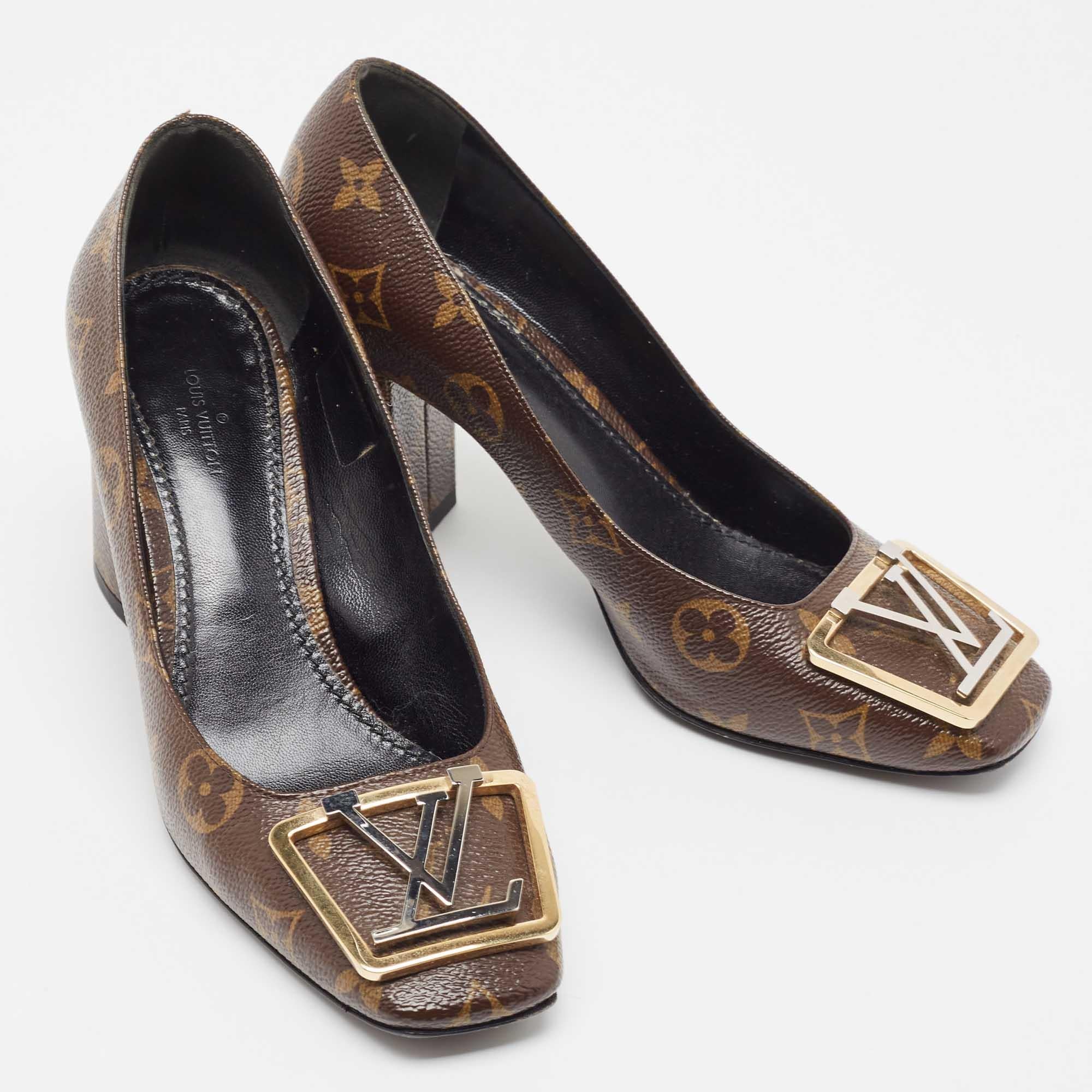 Black Louis Vuitton Brown Monogram Canvas Madeleine Pumps Size 37