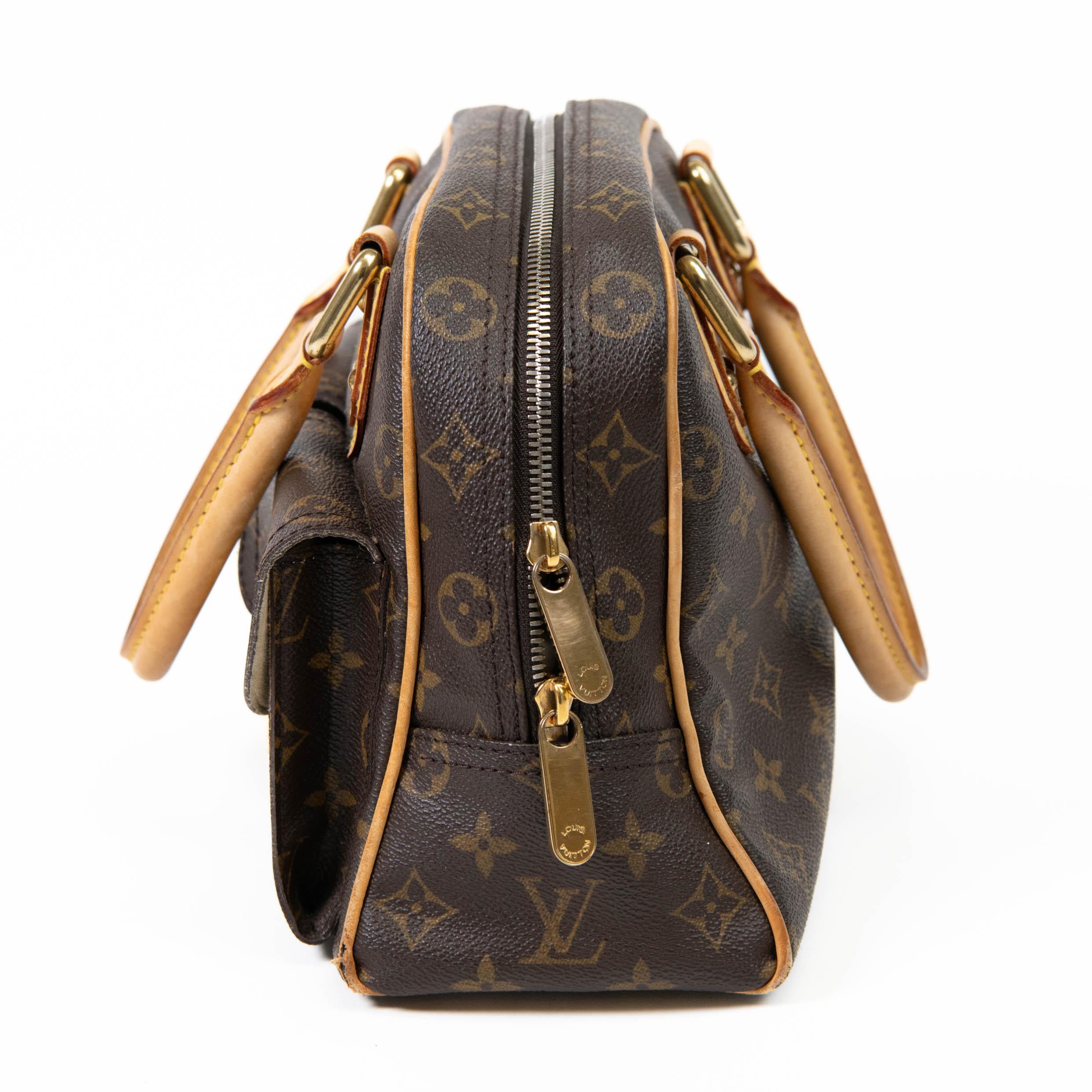Louis Vuitton Brown Monogram Canvas Manhattan PM Tote Bag In Good Condition In Corona Del Mar, CA
