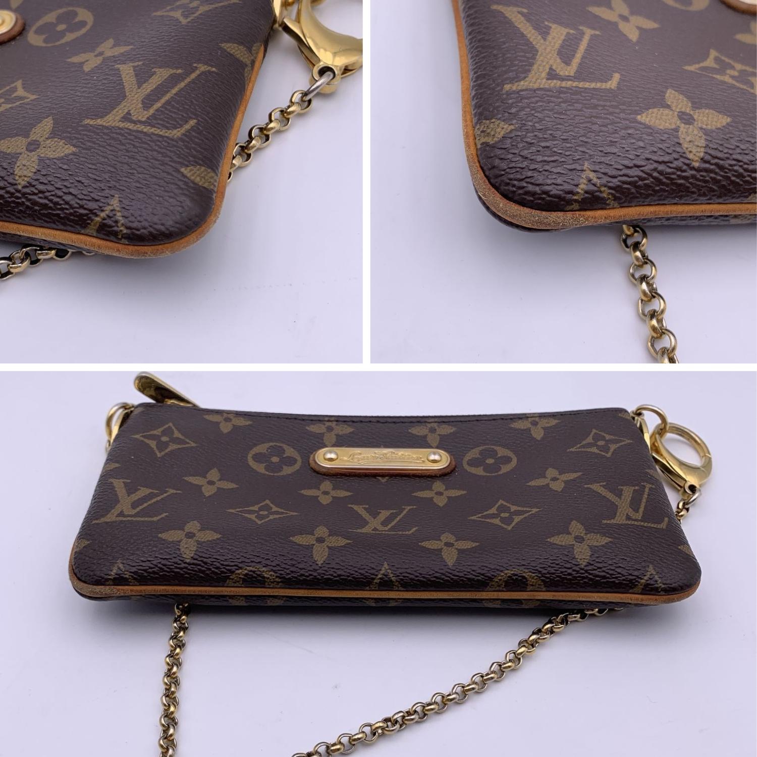 Women's Louis Vuitton Brown Monogram Canvas Mini Pouch Milla with Chain