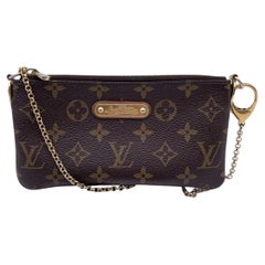 Used Louis Vuitton Brown Monogram Canvas Mini Pouch Milla with Chain