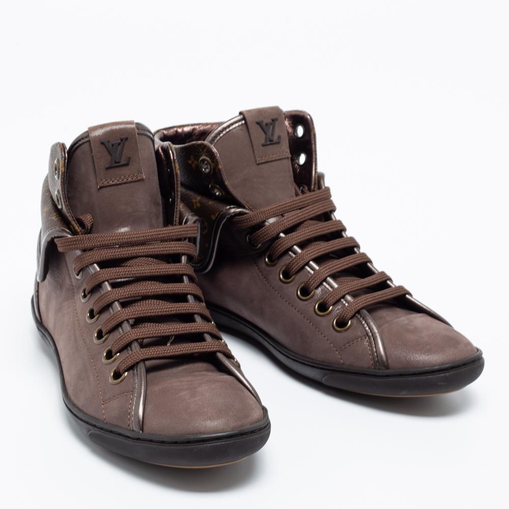 Black Louis Vuitton Brown Monogram Canvas & Nubuck Leather Brea Sneaker Boots Size 37