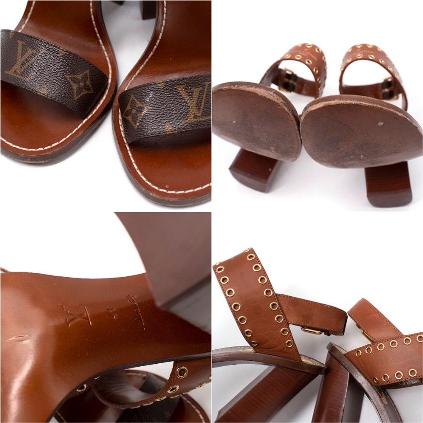 Louis Vuitton Brown Monogram Canvas Passenger Block Heeled Sandals For Sale 3