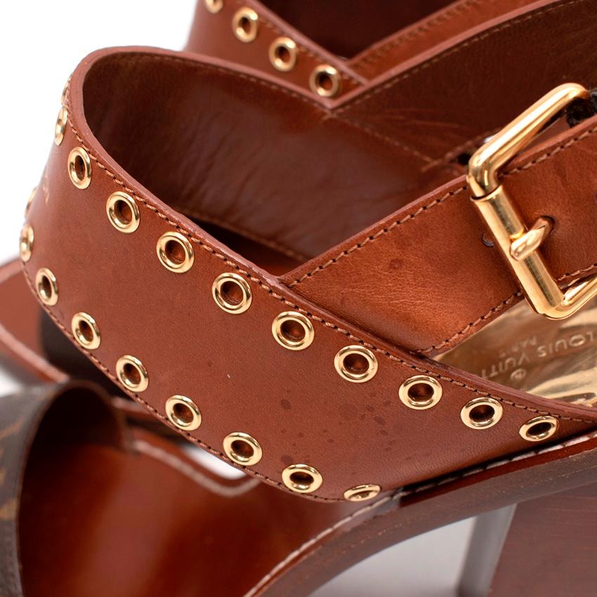 Louis Vuitton Brown Monogram Canvas Passenger Block Heeled Sandals In Excellent Condition For Sale In London, GB