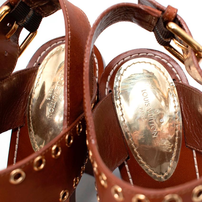 Women's Louis Vuitton Brown Monogram Canvas Passenger Block Heeled Sandals For Sale