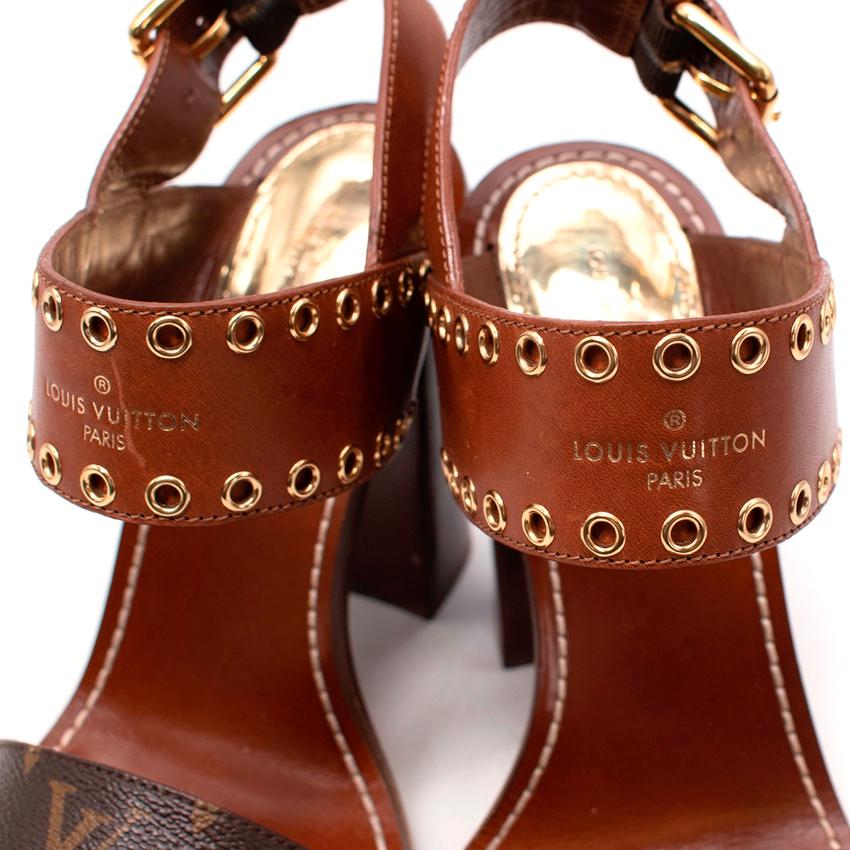 Louis Vuitton Brown Monogram Canvas Passenger Block Heeled Sandals For Sale 1