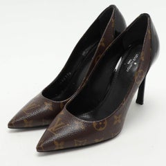 Louis Vuitton Brown Monogram Canvas Patent Leather Chérie Pumps Size 37