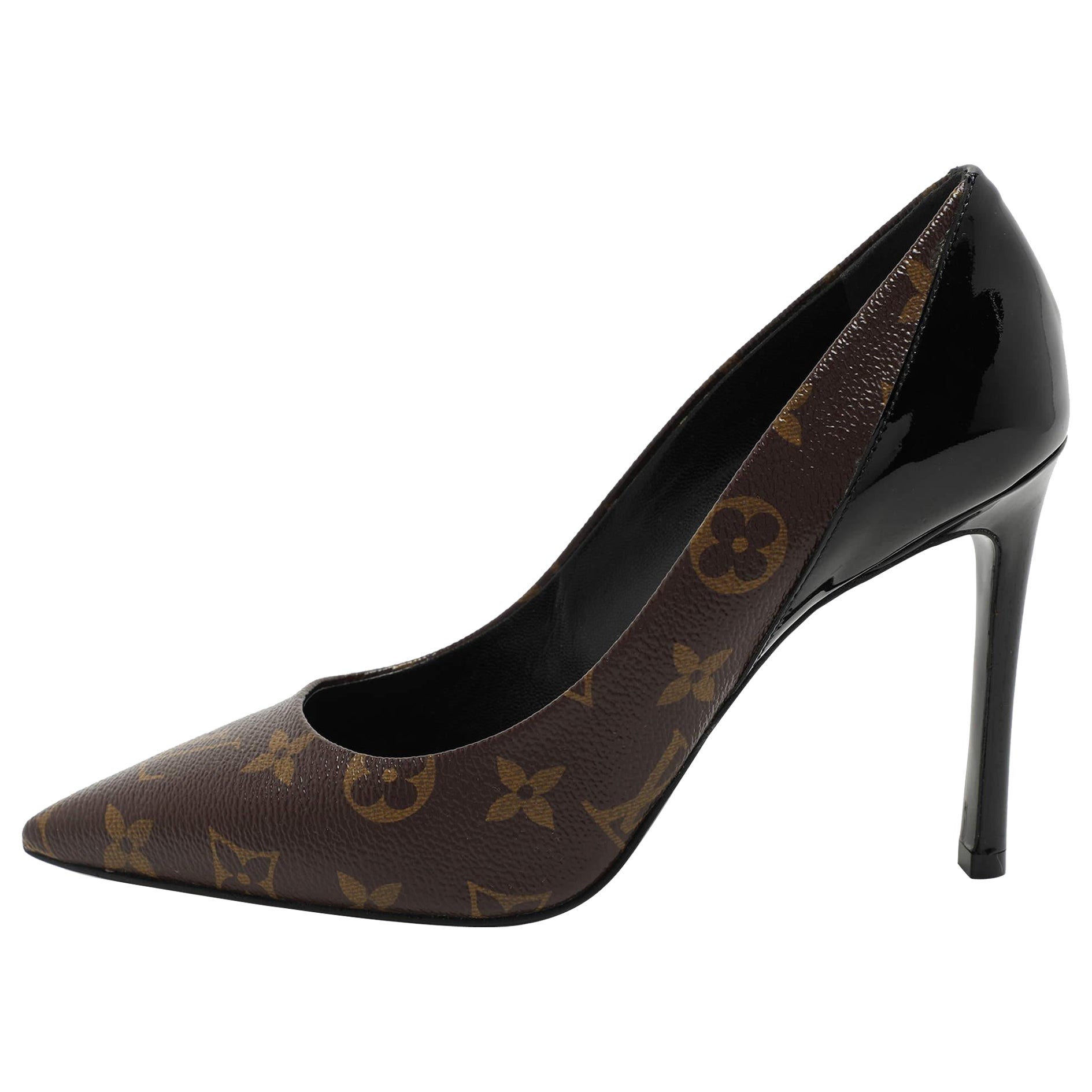 Louis Vuitton Brown Monogram Canvas Patent Leather Chérie Pumps Size 37