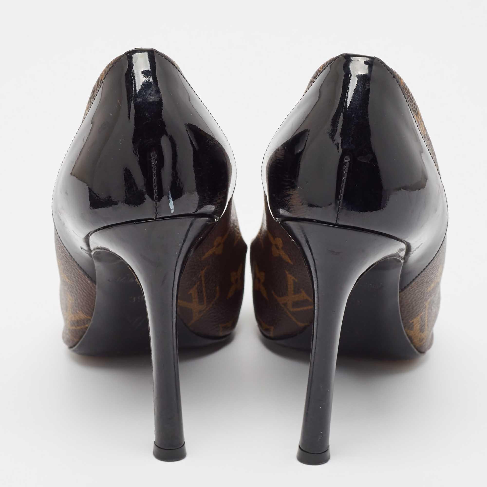 Women's Louis Vuitton Brown Monogram Canvas & Patent Leather Chérie Pumps Size 39