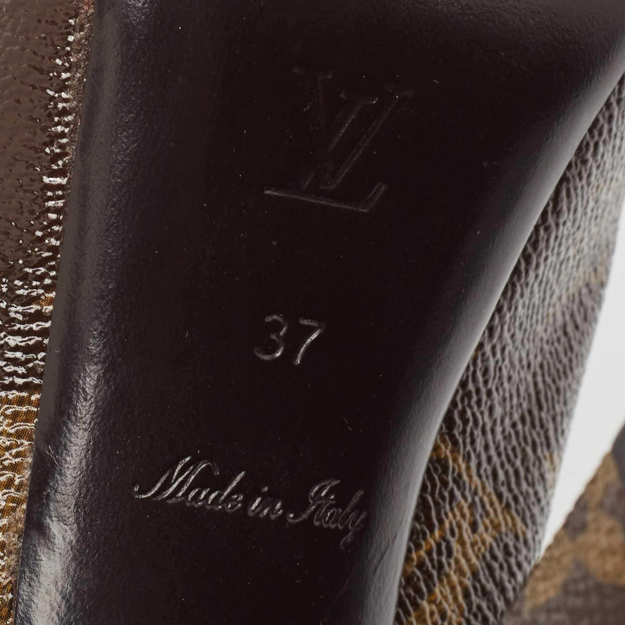 Louis Vuitton Brown Monogram Canvas Peep Toe Mary Jane Pumps Size 37 5