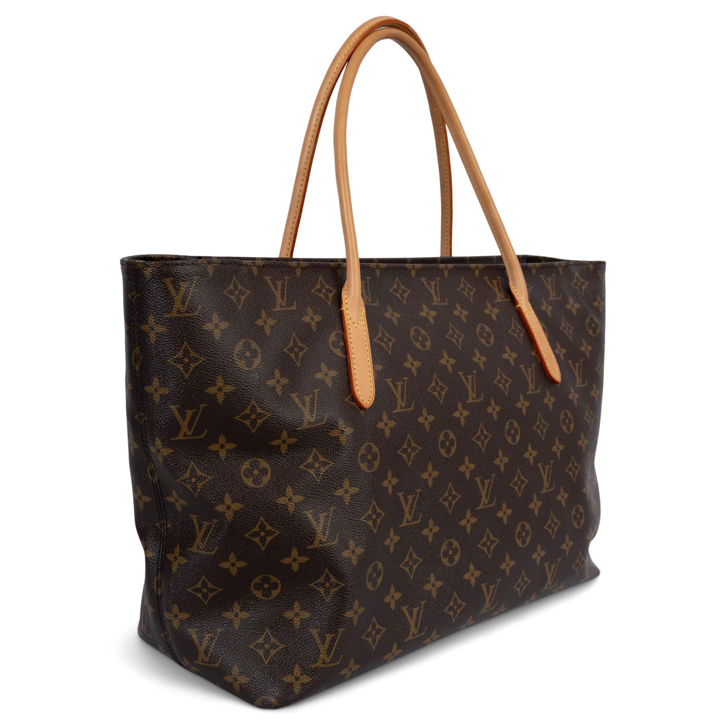 Bolso tote 100% auténtico Louis Vuitton Raspail MM de lona marrón con monograma y ribetes de piel de vaca. Se abre con una cremallera en la parte superior y está forrada de lona burdeos con un gran bolsillo con cremallera en la parte trasera y dos