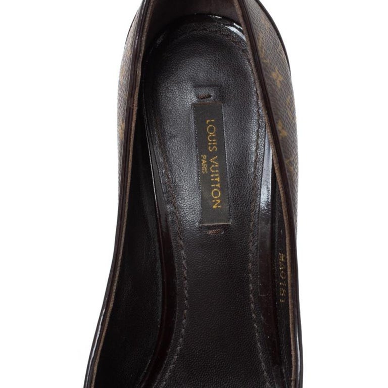 Louis Vuitton Rivoli Monogram Platform Cork Heels Brown Patent Leather Size  36
