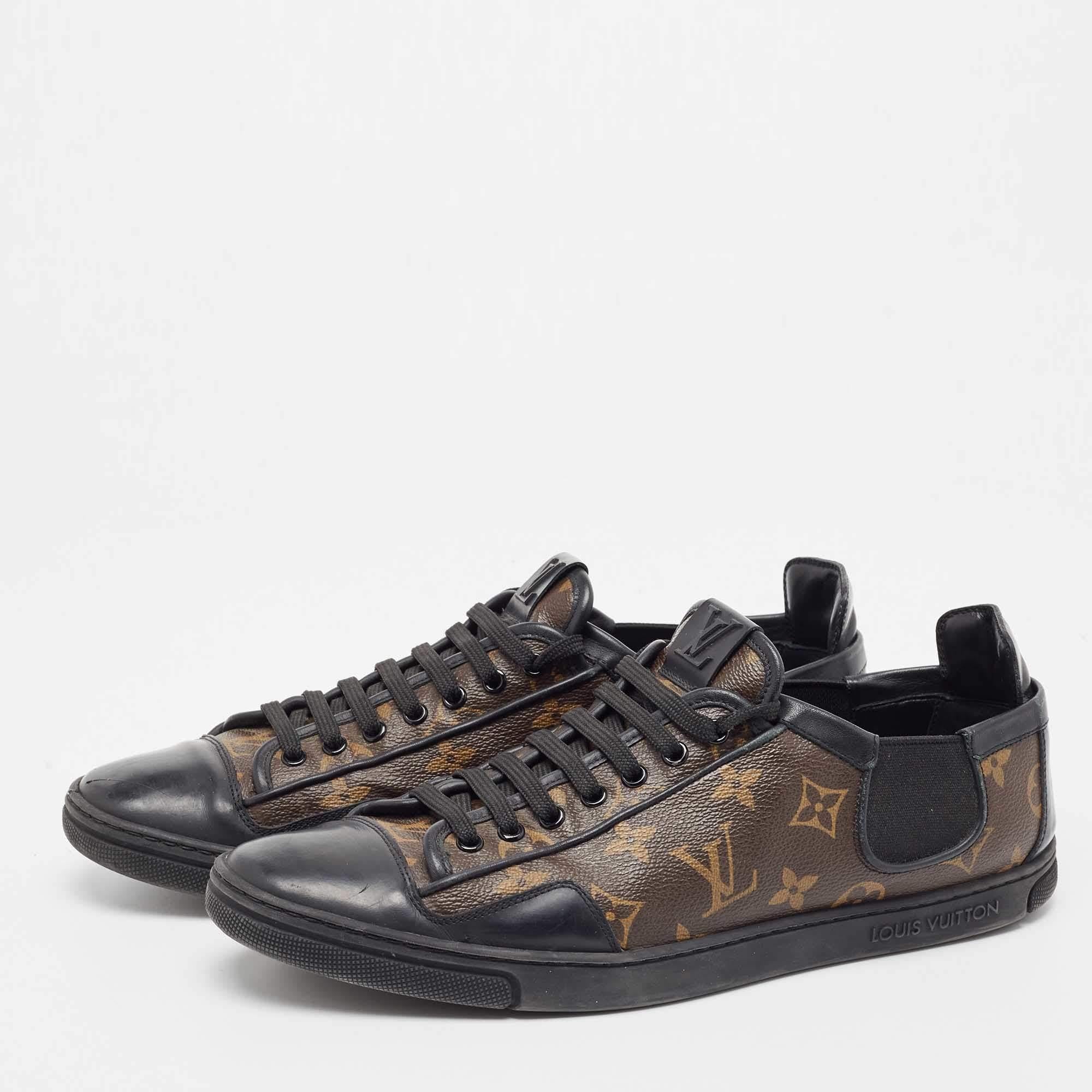Show off your love for the brands in fashion with these sneakers by Louis Vuitton. These shoes have a rubber outsole and a canvas body that is covered in the LV Monogram.