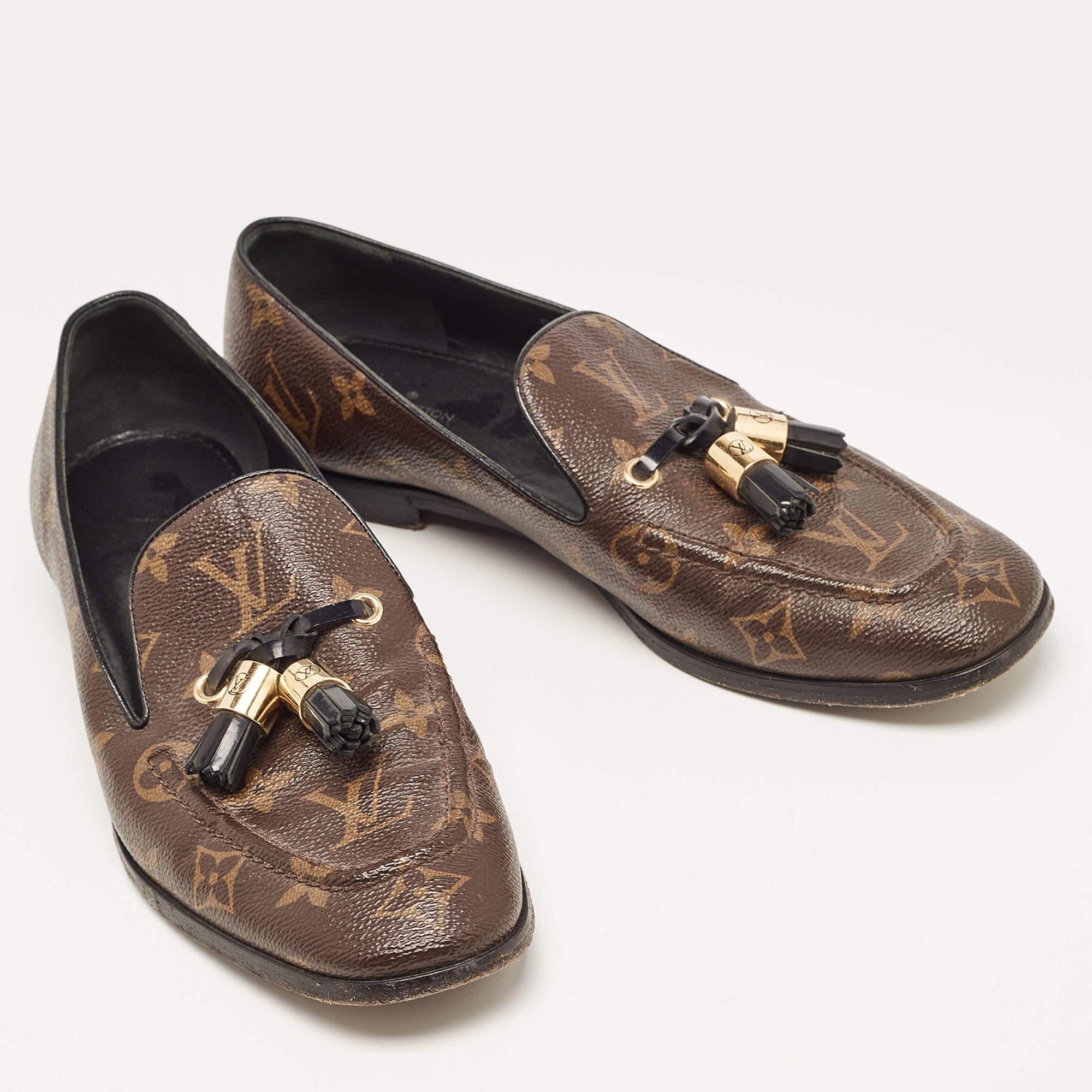 Women's Louis Vuitton Brown Monogram Canvas Society Loafers Size 38.5