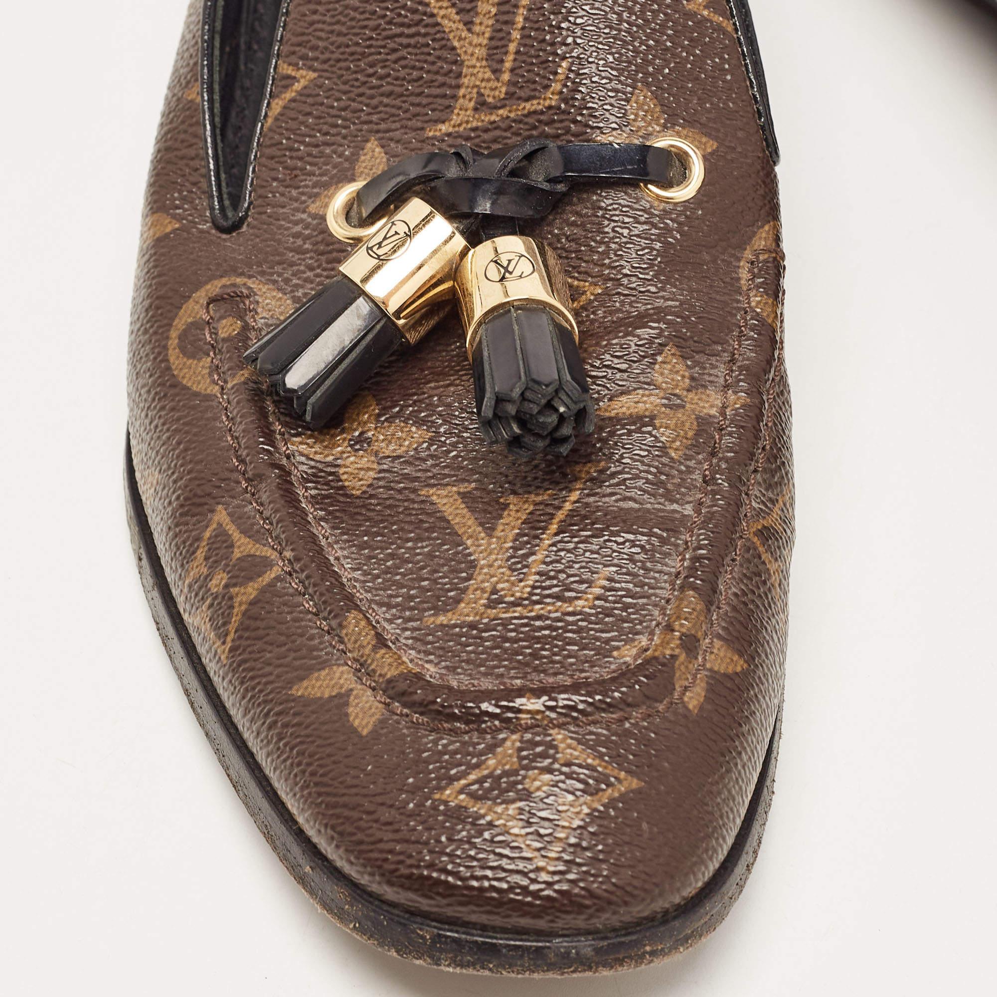 Louis Vuitton Brown Monogram Canvas Society Loafers Size 38.5 4
