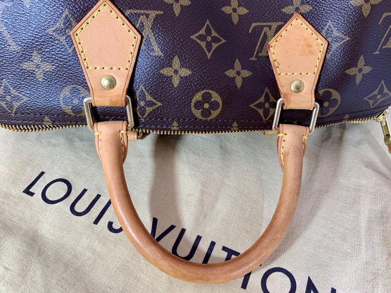 Louis Vuitton Speedy 30 Women's Authentic Pre Owned Custom Painted Handbag Dual Top Handles Brown, Red, Blue, Yellow Luxury Monogram Canvas