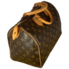 Louis Vuitton Speedy 30 Women's Authentic Pre Owned Custom Painted Handbag Dual Top Handles Brown, Red Luxury Monogram Canvas