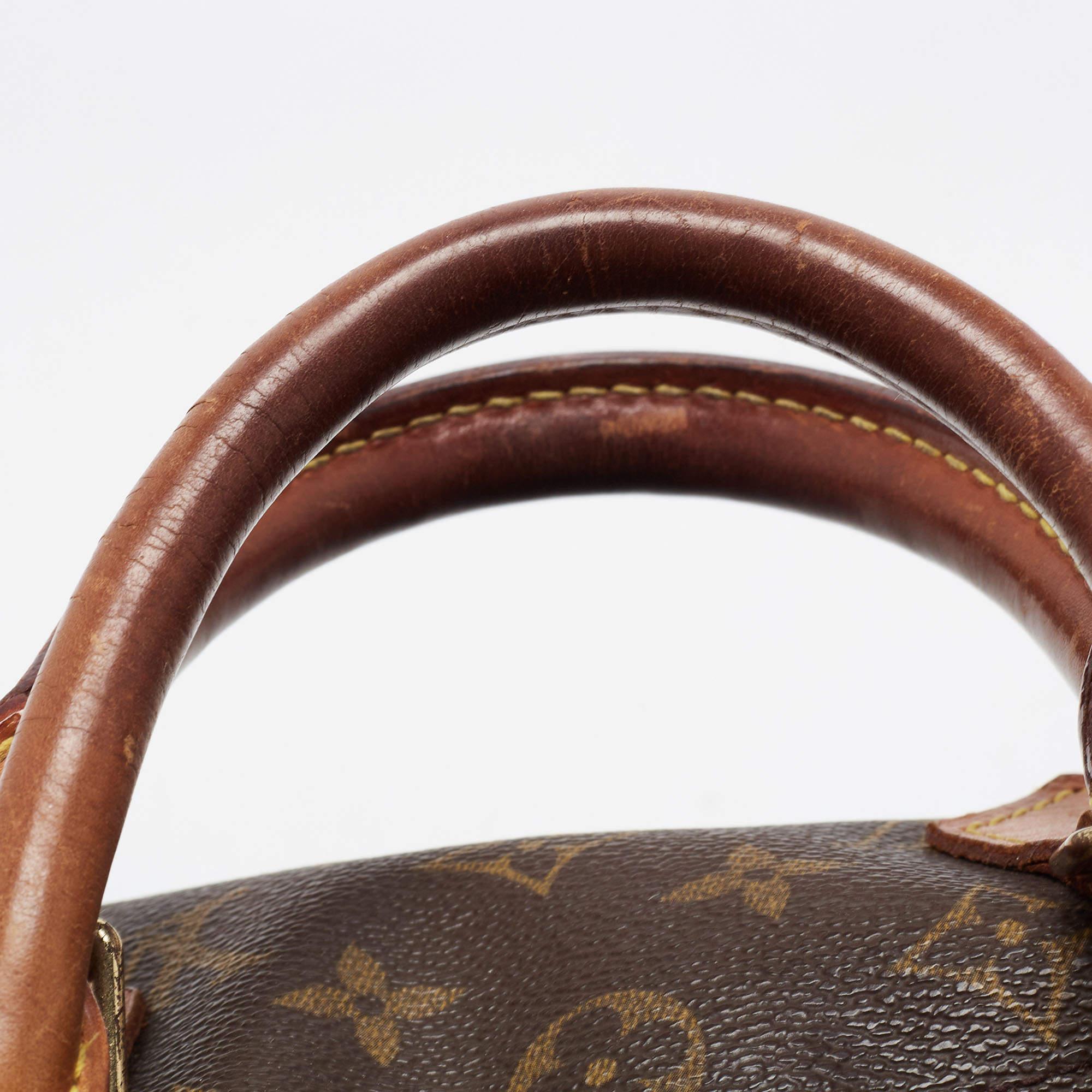 Louis Vuitton Speedy 30 Top Handle Bag aus Segeltuch mit braunem Monogramm 16