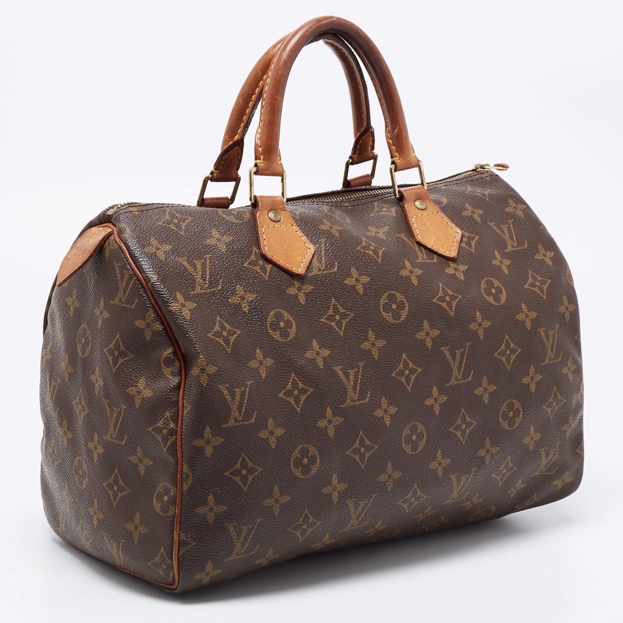 Louis Vuitton Speedy 30 Top Handle Bag aus Segeltuch mit braunem Monogramm im Zustand „Gut“ in Dubai, Al Qouz 2