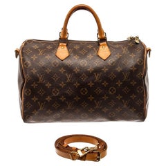 lv speedy 35 monogram Louis Vuitton Brown Monogram Canvas Speedy 35 Bandoulie Satchel Bag
