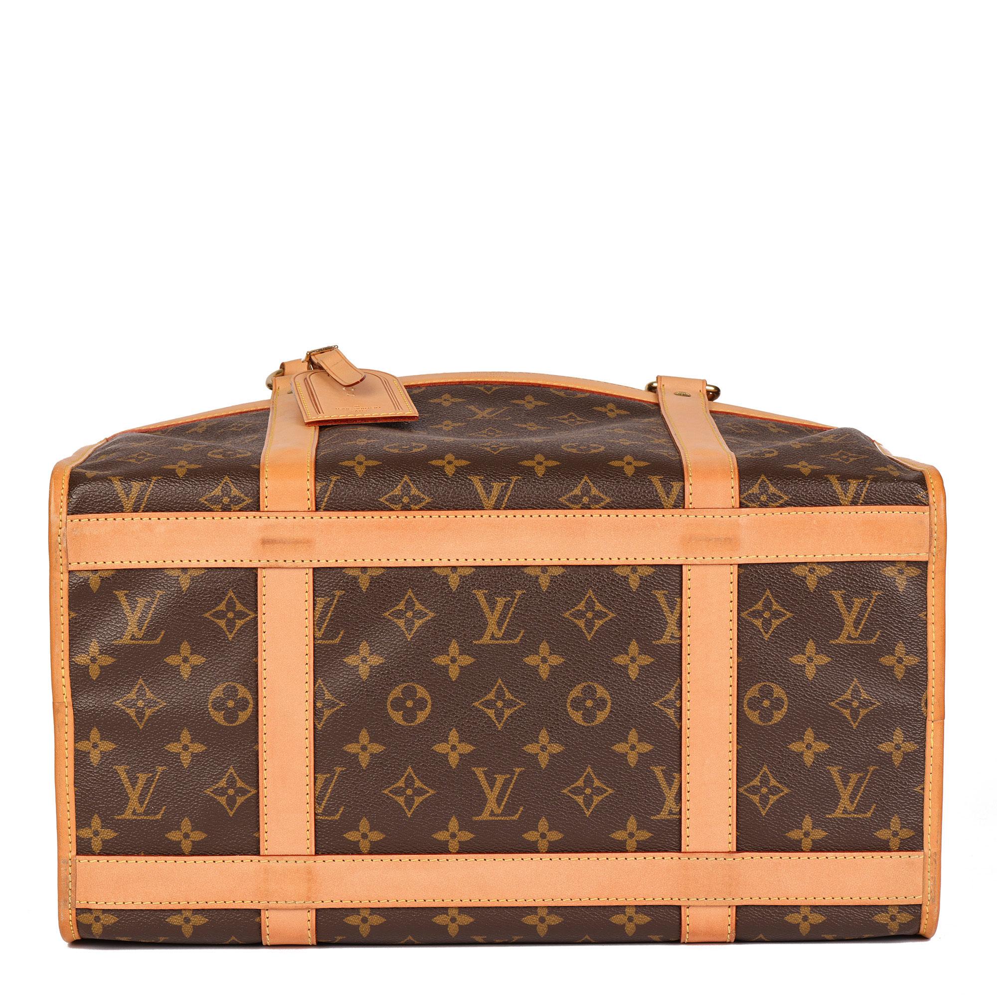 LOUIS VUITTON Brown Monogram Canvas & Vachetta Leather Sac Chien 40 Pet Carrier In Excellent Condition In Bishop's Stortford, Hertfordshire