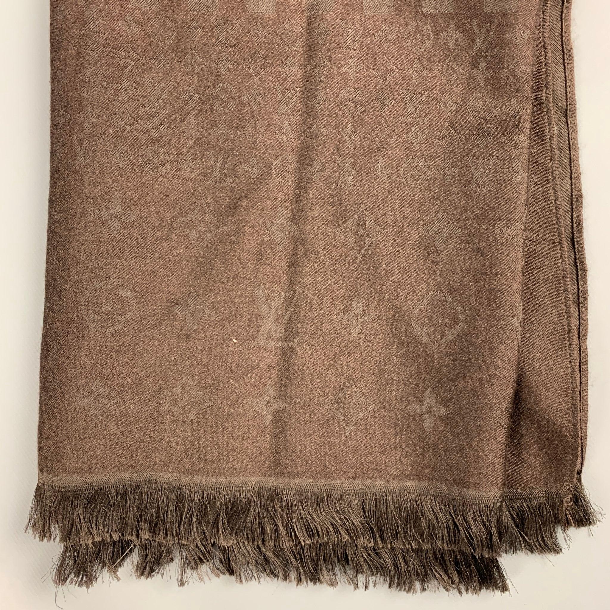 LOUIS VUITTON Brown Monogram Cashmere Silk Scarves For Sale 1