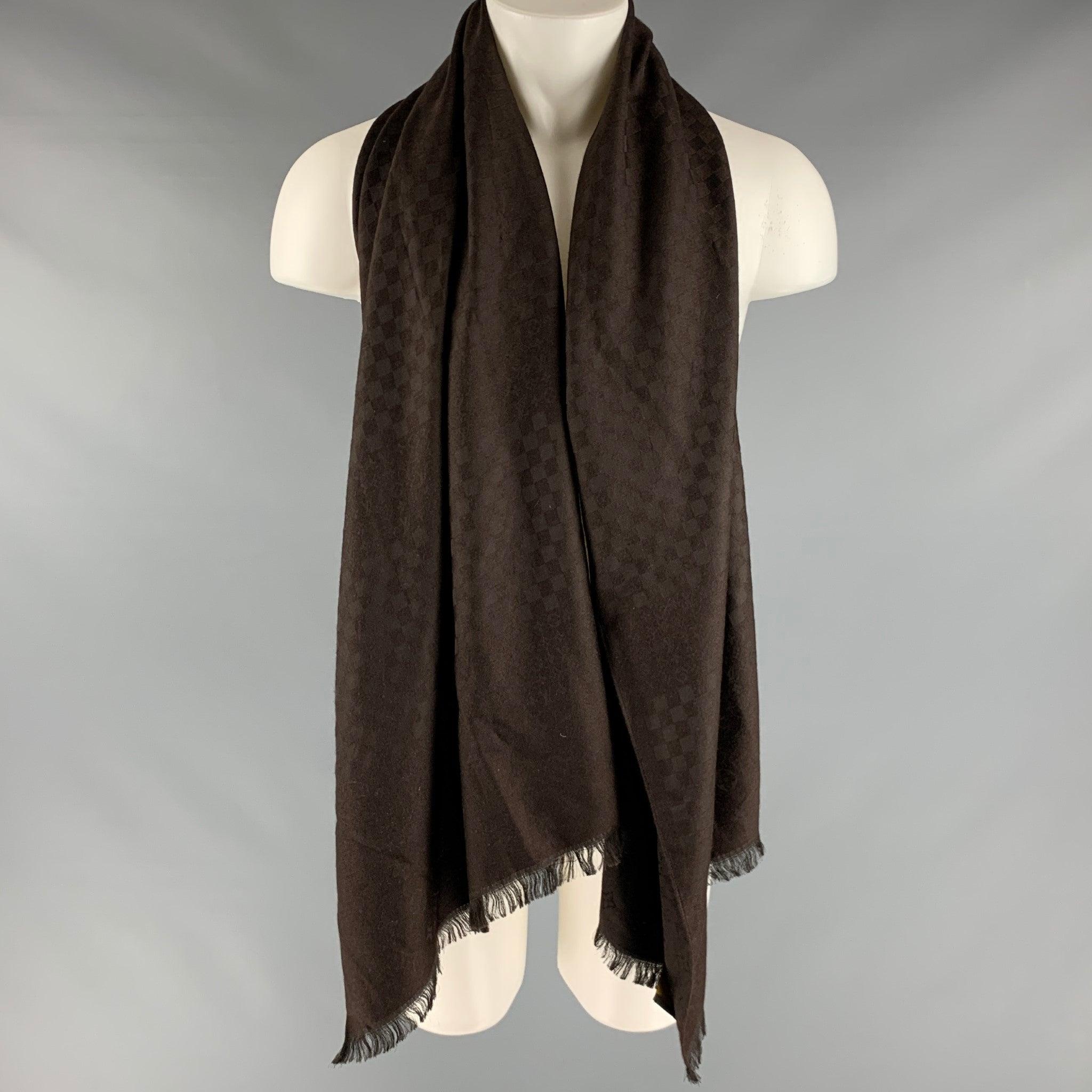 LOUIS VUITTON Brown Monogram Cashmere Silk Scarves For Sale 3