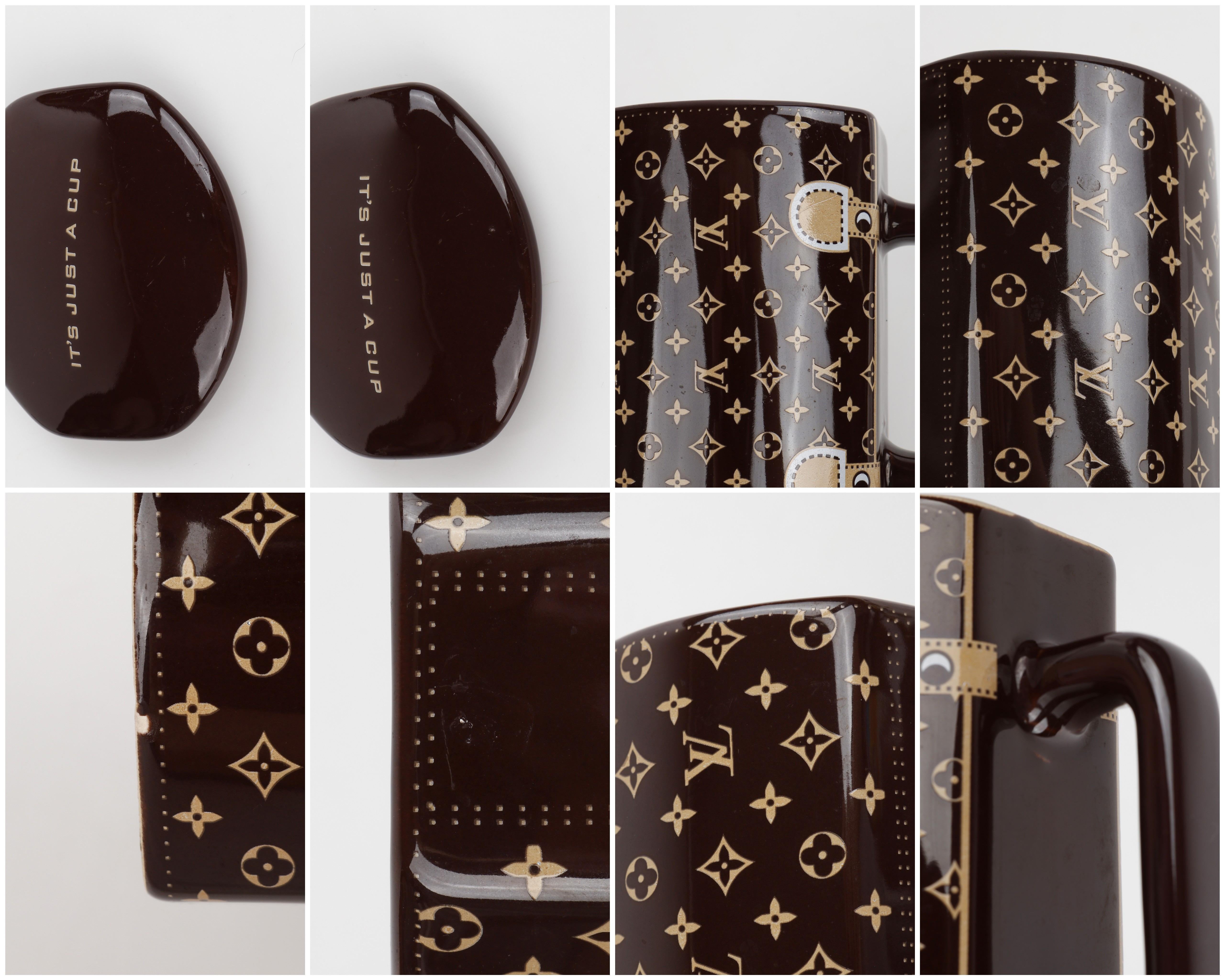 LOUIS VUITTON Brown Monogram Ceramic Coffee Tea Cup Mug RARE 4